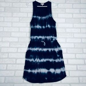 SUNDRY FOR EVEREVE Tie Dye Tank Dress Navy White Drawstring Pockets Size 2